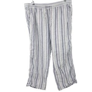 LL Bean Women Size 26W Pants Wide Leg Palazzo Pull On Linen Blue Gray Striped